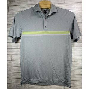 FootJoy Men's Golf Polo‎ Shirt Lisle Chestband Heather Grey Green Striped Sz Lg